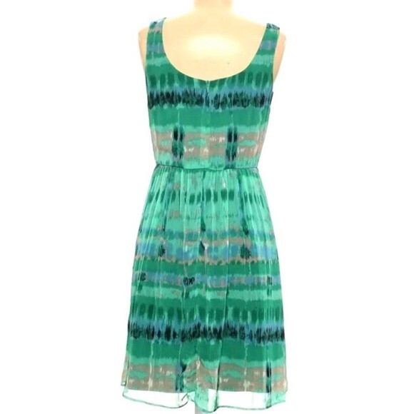 Green blue and gray abstract print dress size 8 - Picture 2 of 6